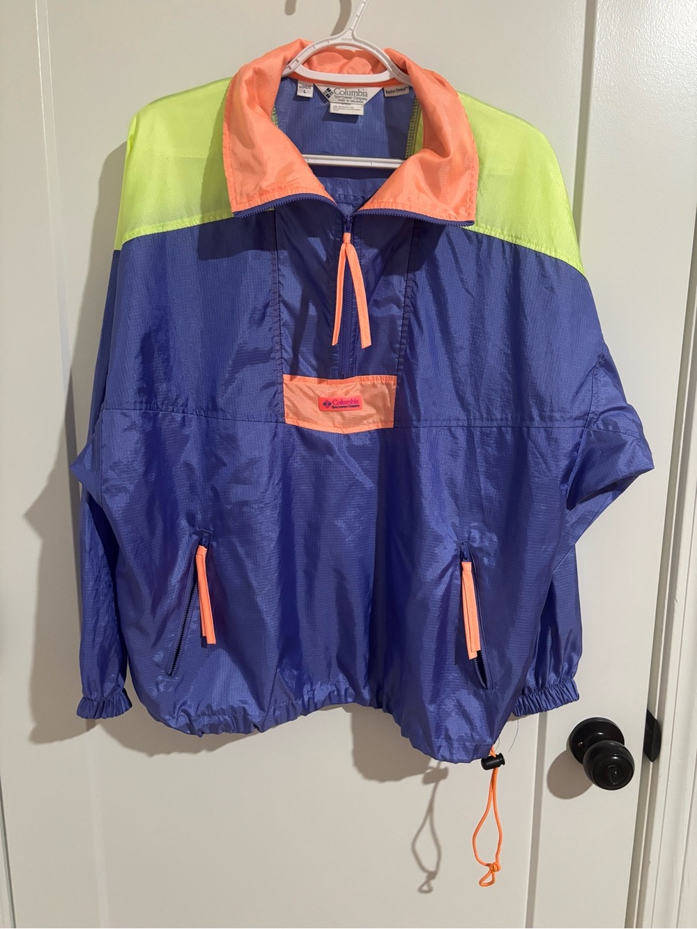 Columbia women’s 90’s vintage Windbreaker Jacket in Purple, Neon Green & Coral